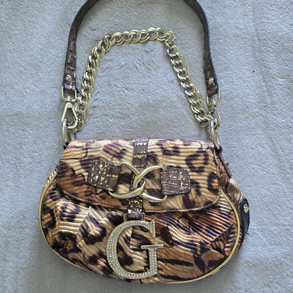 Guess vintage Leopard print with brown embossed leather y2k shoulder bag